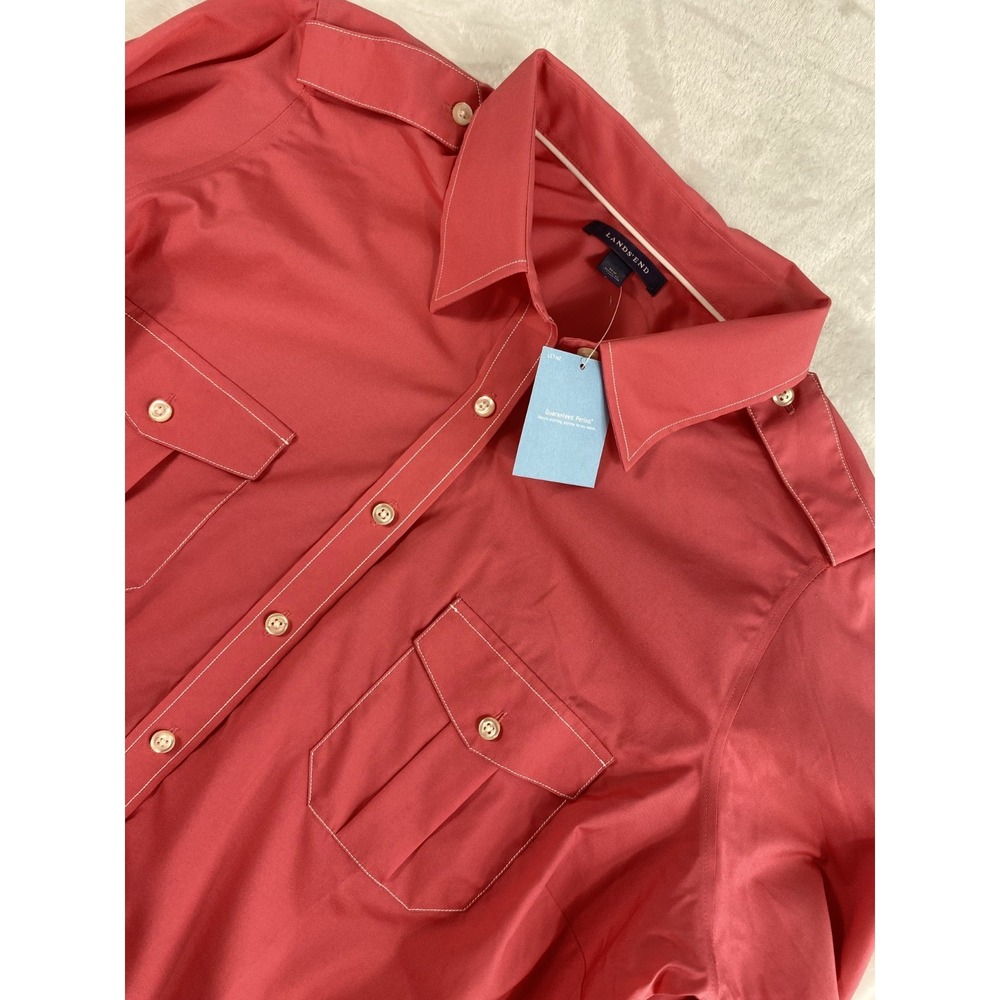 2/$30 NWT Land's End Shirt‎ Women Sz 16W Coral Pink 3/4 Sleeve No Iron Stretch